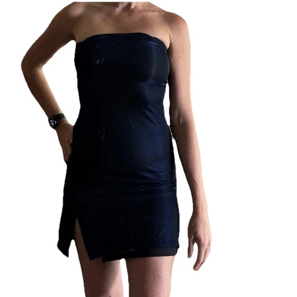 VTG Y2K Shimmery Blue Strapless Bodycon Minidress - Picture 1 of 10
